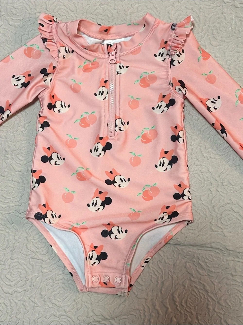 Disney Pink Minnie Mouse Peach Print Long-Sleeve One-Piece